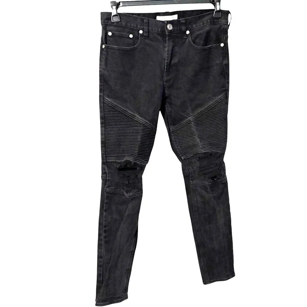 PacSun Stacked Skinny Black Moto Distressed Jeans Men's 30x30